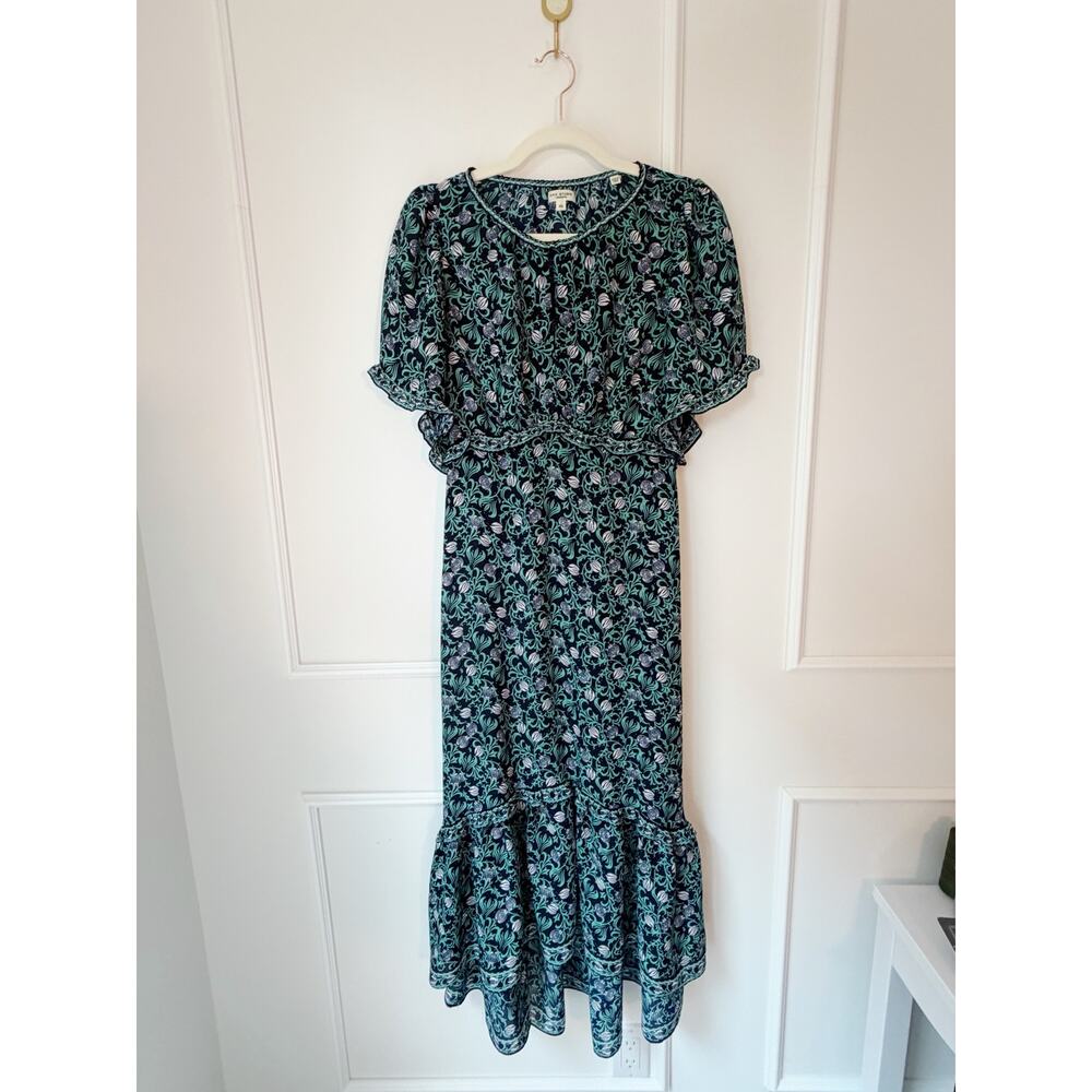 Max Studio Navy and Green Ruffle Midi Dress Floral size XS - Picture 2 of 10